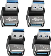 90 Degree USB 3.0 Adapter 4 Pack, Up and Down Right Angle USB A Male to Female Connector Converter USB L Shape Extender, Support Charge & Data Sync for PC, Laptop, Mouse, Keyboard, USB A Charger