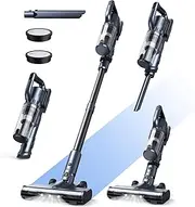 [MIUZZY] 30000Pa Cordless Vacuum Cleaner with 50 Minutes Runtime, Freestanding, Anti-Tangle, Lightweight and Powerful Vacuum Cleaner for Hard Floors, Carpets and Pet Hair, Black