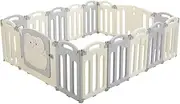 Keezi Baby Playpen, 16 Panels Babies Play Pen Toddlers Fence Yard Padded Mat Outdoor Indoor Child Activity Centre for Kids, Safety Gate Easy Foldable Storage Grey