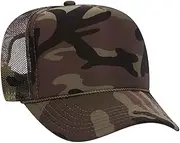 [OTTO] Camouflage Five Panel High Crown Mesh Back Trucker Hat Polyester Foam Front, Camo008, Medium
