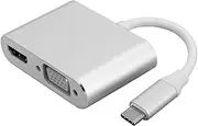 USB C Hub Adapter 4K Type‑C Hub to VGA//DVI/Displayport/3.1 Ethernet Converter Dock 4K Resolution (Silver)