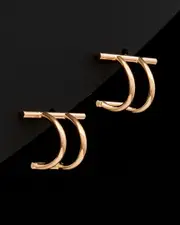 14K Italian Rose Gold Double Curved Bar Post Earrings