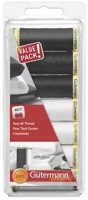 Gutermann Sew-All Polyester Thread Set - 7 Spools-Black & White