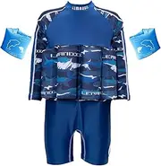 [VOPOCO] One-Piece Toddler Swimsuit for Boys Girls Float Suit with UPF 50+ Sun Protection Long Sleeves Swim Vest with Buoyancy Bars Baby Floating Swimwear Quick Dry Bathing Suits for 1-12 Years Kids