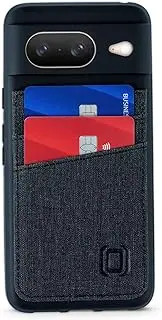 Dockem Card Case for Google Pixel 8 with 2 Credit Card Holder Slots, TPU Shell with Stitched-on Canvas Style Synthetic Leather Wallet: Luxe N2T [Black/Grey]
