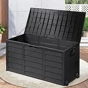 Garden Storage Box 290L with Wheels for Indoor/Outdoor, Weatherproof, Lockable, PP Material Deck Shed for Toys, Gardening Tools, Collectibles, Books, Clothes and Bedding, Easy Assemble (Black)