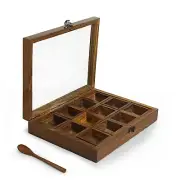 Handmade Wooden Spice Box with 12 Containers & Spoon for Kitchen Masala Spice's