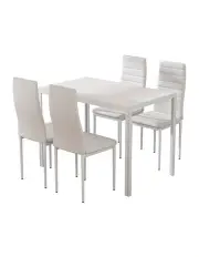 [Artiss] 5 Piece Wooden Dining Table Set in White