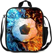 Football Lunch Box, Insulated Tote or Crossbody 3D Football Lunch Bag for Kids with Water Bottle Holder, Reusable & Portable Cooler Warm Boys Lunchbox for School Hiking Picnic Travel Camping