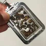 Sericho Pallasite Meteorite Rectangle Rotate Pendant Perfect Stainles Steel Fram
