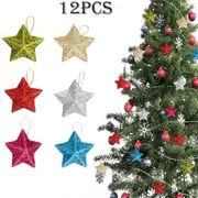 12Pcs Glitter Star Ornaments Christmas Tree Star Decor Xmas Hanging Decorations