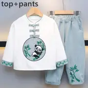 Children Boy Embroidery Hanfu Tang Suits Bamboo Panda Outfits Retro Chinese
