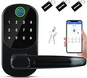 TEDFLOP Smart Door Lock, Electronic Fingerprint Handle, 5-in-1 Keyless Entry with Bluetooth, Digital Keypad, Front Door Lock with Key, Fingerprint Lock for Door, Biometric Electronic Door Lock