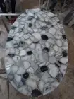 Natural Agate Coffee Table Top, Oval Agate Center Sofa Table Desk, Interior Deco