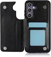 [GoshukunTech] Wallet Case for Galaxy S23 FE 5G[Double Magnetic Clasp Durable Shockproof Cover] with Card Holders PU Leather Kickstand Card Slots for Samsung Galaxy S23 FE 5G-Black