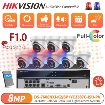 Hikvision 4K CCTV Kit 8Channel POE NVR Red&Blue Light 8MP ColorVu Camera System