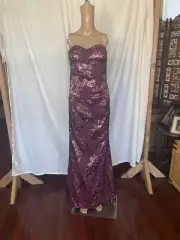 Aidan Mattox brocade strapless evening gown dress red size 4