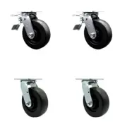 6 Inch Polyolefin Caster Set with Ball Bearings 2 Brakes 2 Swivel Locks SCC