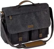 Messenger Bag for Men, VASCHY Vintage Water Resistant Waxed Canvas Laptop Bag Satchel 15.6-17 inch Women Briefcase Shoulder Bag with Padded Shoulder Strap