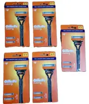5 Packets of Genuine Gillette Fusion5 Razor With 2 Refill Cartridge Blades - New