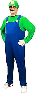 Luigi Mens Super Mario Brothers Fancy Dress Up Party Costume + Hat + Moustache
