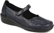 [Pavers] Ladies Leather Wide Fit Touch Fasten Mary Jane