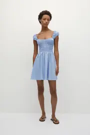 Lene Mini Dress Micro Gingham Soft Blue