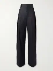[Bottega Veneta] Bottega Veneta - Pleated Cotton-twill Wide-leg Pants - Midnight blue - IT40 IT 40 Blue