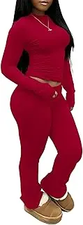 [CLOCOR] Womens 2 Piece Outfits Long Sleeve Workout Sets High Waist Travel Outfits for Women Matching Sets