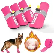 YAODHAOD Dog Snow Boots Breathable Socks，Dog Shoes Fleece Snow Booties for Medium to Large Dogs，with Reflective Straps Anti-Slip Sole，Dog Boots & Paw Protectors for Indoor (Rose Red, XX-Large)
