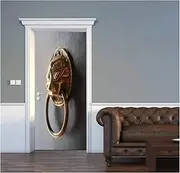 Door Stickers 3D Antique Bank Vault Door Metal Stickers Removable Self Adhesive Vintage Wall Decal Mural Wallpaper(Small,77x200cm)