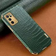[COMAKU] Compatible with Oppo A16 / Oppo A16s / Oppo A54s Case Slim Luxury Crocodile Leather Boys Girls Mobile Phone Case for Non-Slip Cover Gold Edge Protective Case - Green