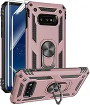 Androgate for Samsung Galaxy S10e Case with HD Screen Protectors, Military-Grade Metal Ring Holder Kickstand 15ft Drop Tested Shockproof Cover Case for Samsung Galaxy S10e (2019) Rose Gold