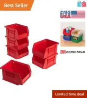 Durable 6-Pack Red Storage Bins - Stackable, Customizable Organization