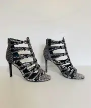 New Wittner Strappy black snake print Leather Heels stiletto size 36 Aus 5