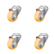 3.5 Inch Yellow Polyurethane Wheel Swivel Bolt Hole Caster Set Service Caster