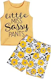 [Menglang] Baby Girl Clothes Sassy Print Sleeveless Top and Floral Short Pant Summer Outfits Set