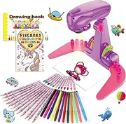 Hoarosall Drawing Projector for Kids, Art and Craft Kit, Toys for Girls Aged 3+, Drawing Supplies, Including Colored Pencils, Crayons, Coloring Books, for 3+ Year Old Girls (Purple)
