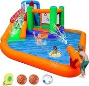 BESTPARTY Inflatable Kids Water Slide Spin Combo Jumper Bounce House , Pool Water Slide for Toddler, Bouncy Splash Park for Outdoor Fun with Blower