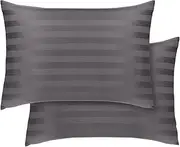 Hriksh Travel Pillow Case 12x18 Size Pack of 2 Pieces 100% Egyptian Cotton Zipper Closure 500 Thread Count Toddler Pillowcase Fits Up to 12x18, 12x16 or 11x15 Dark Grey Striped