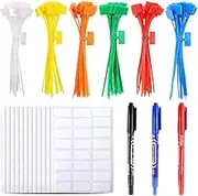 Glarks 150-Pieces 6 Colors 6 Inch Nylon Cable Marker Ties Self-locking Cord Tags Write on Ethernet Label Wire Straps with 3 Marker Pens and 288pcs White Cable Labels for Home and Office Use