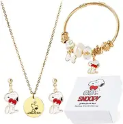 [Peanuts] Snoopy Jewellery Women's 3-Piece Set, Necklace, Earrings & Bracelet for Women and Teenagers, Einheitsgröße, Alloy, iron and enamel, No Gemstone