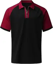 [Zylphorix] Men's Quarter Zipper Casual Polo Shirts Loose Contrast Raglan Sleeves T-Shirt Summer Cozy Sport Exercise Pullovers, Black1, Medium