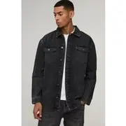 Mens Charcoal Oversized Denim Back Embroidered Shirt