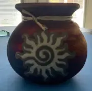 Signed Jeremy Diller Raku Pottery Ombre Iridescent Sunburst Vase, 4 In Tall, NWT