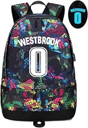 Basketball Player Star Westbrook Luminous Ball Storage Backpack Sports Equipment Depositary Multifunctional Student Bookbag for Men Women (Red Pattern 1)