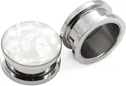 [Decentraland] 2 PCS 4mm(6G) Stainless Steel White Sea Shell Opal Conch Ear Tunnels Screw Ear Gauges Stretcher Body Piercing Jewelry for Women Men