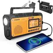 XHDATA D-608WB Portable Emergency Crank FM AM(MW) SW Radio with 3000mAh Reading Lamp, USB, Solar Power with LED Torch for Home & Outdoor Emergency,Camping