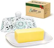 Ceramic Butter Dish with Lid - Stylish Grilled Flower Design, Dishwasher Safe Butter Keeper & Serving Tray - Large Capacity Kitchen Storage Container - Elegant Gift for Women, Mothers, Housewarming