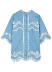 Zimmermann Junie Floral-embroidered Linen Shirt - Blue - 3 (UK 14 / L) 3 (UK 14 / L)